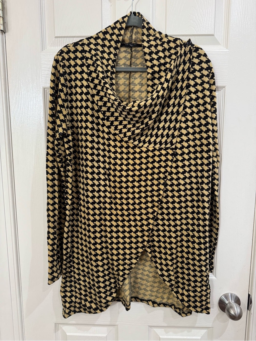 The Limited Black and Cream Houndstooth Cowl Neck Sweater
